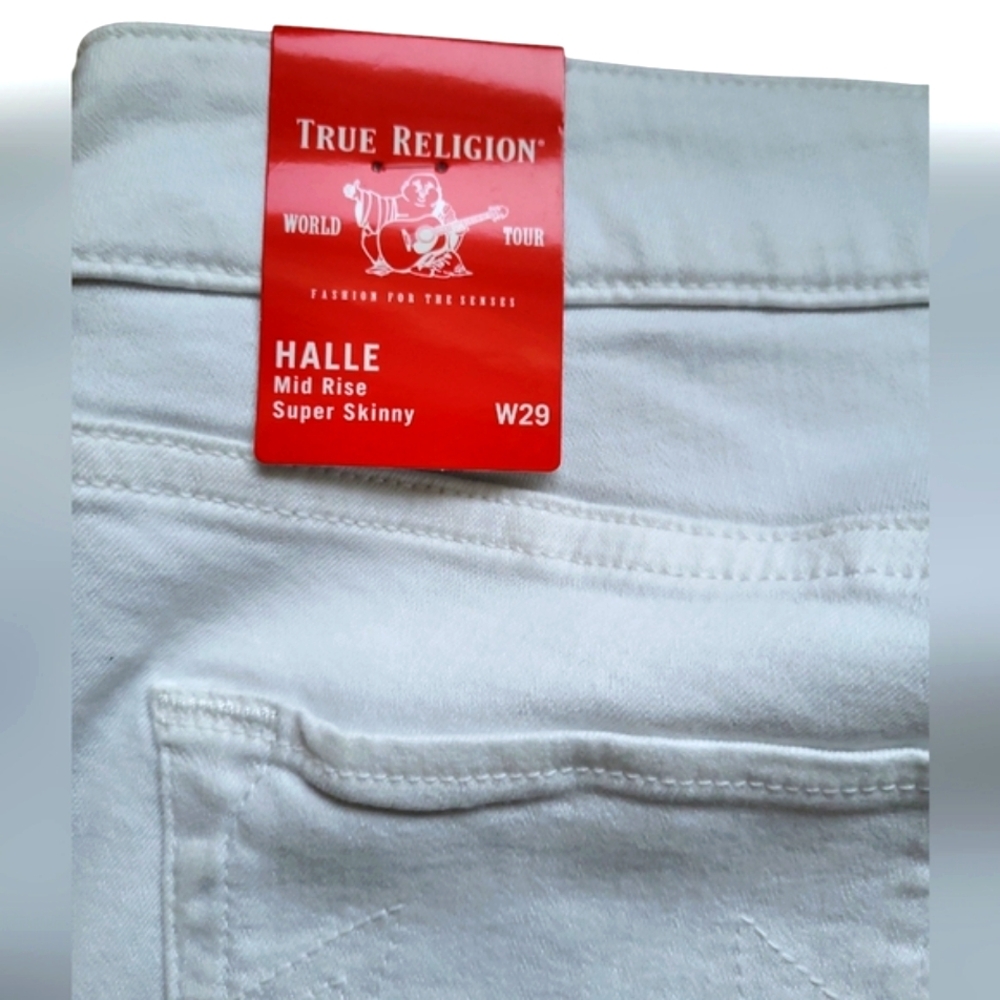 - NEW True Religion Mid Rise Super Skinny White Denim Jeans